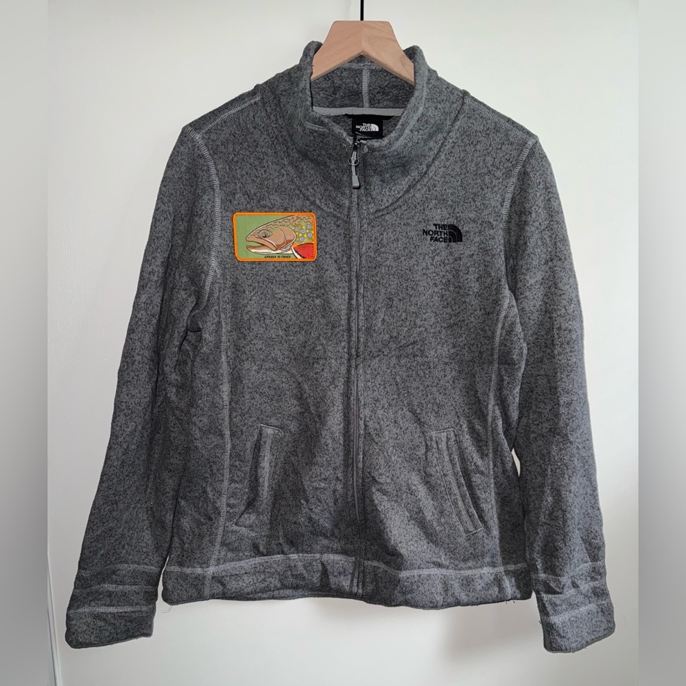 The North Face Knit Collared Zip Up Jacket Grey Polyester Women’s Size Large